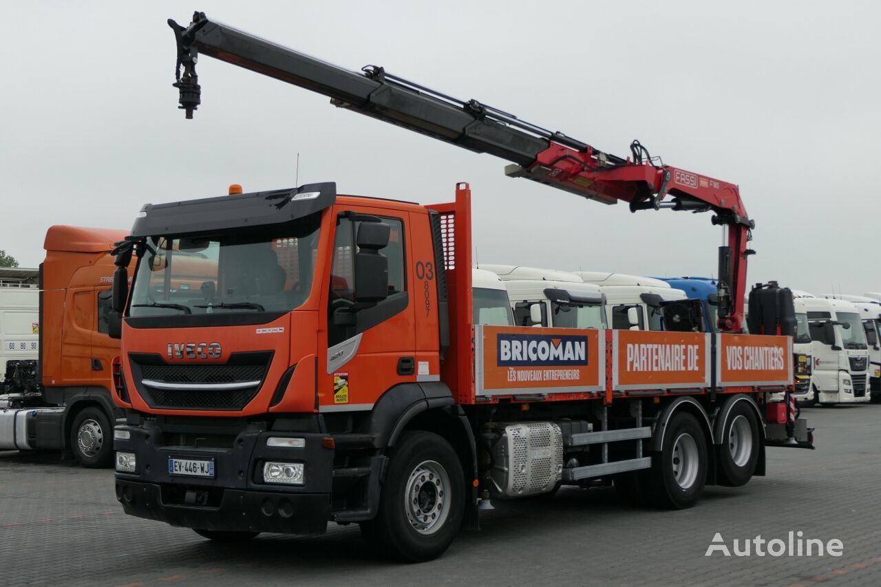 IVECO 420 / 6x2 / SKRZYNIOWY- 6,65 M / HDS FASSI 185 - 10,4 M / E6 / O flatbed truck